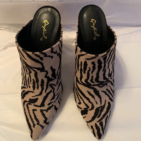 Zebra Print Mules heels Closed Toe Shoes - Picture 8 of 10